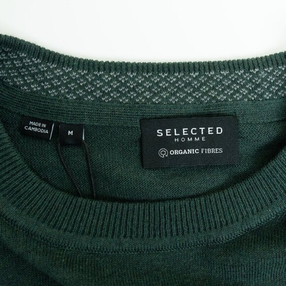 Selected Homme Crewneck Sweater Green Mens Medium Organic Cotton Slhallen - Picture 4 of 13